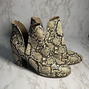 Faux snake skin ankle bootie